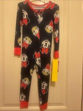 3t Disney Kids Black Minnie & Daisy One-Piece Footed Pajamas with Red Trim New